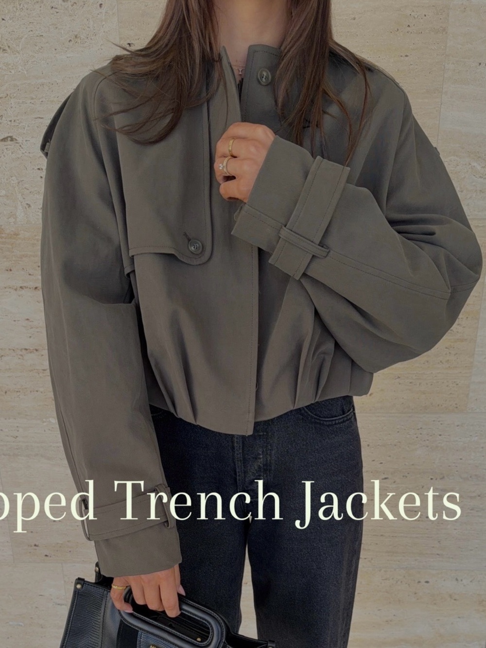 Henne Olive Cropped Trench Jacket